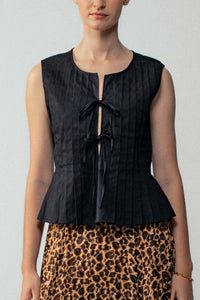 The Pleated Bow Front Black Top