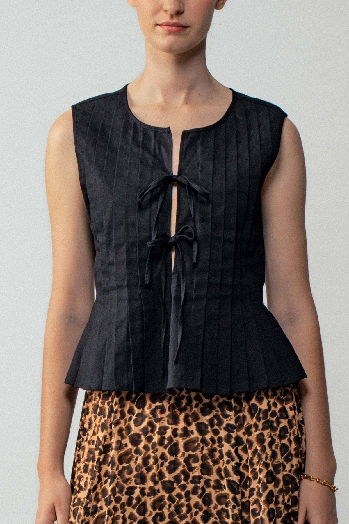 The Pleated Bow Front Black Top