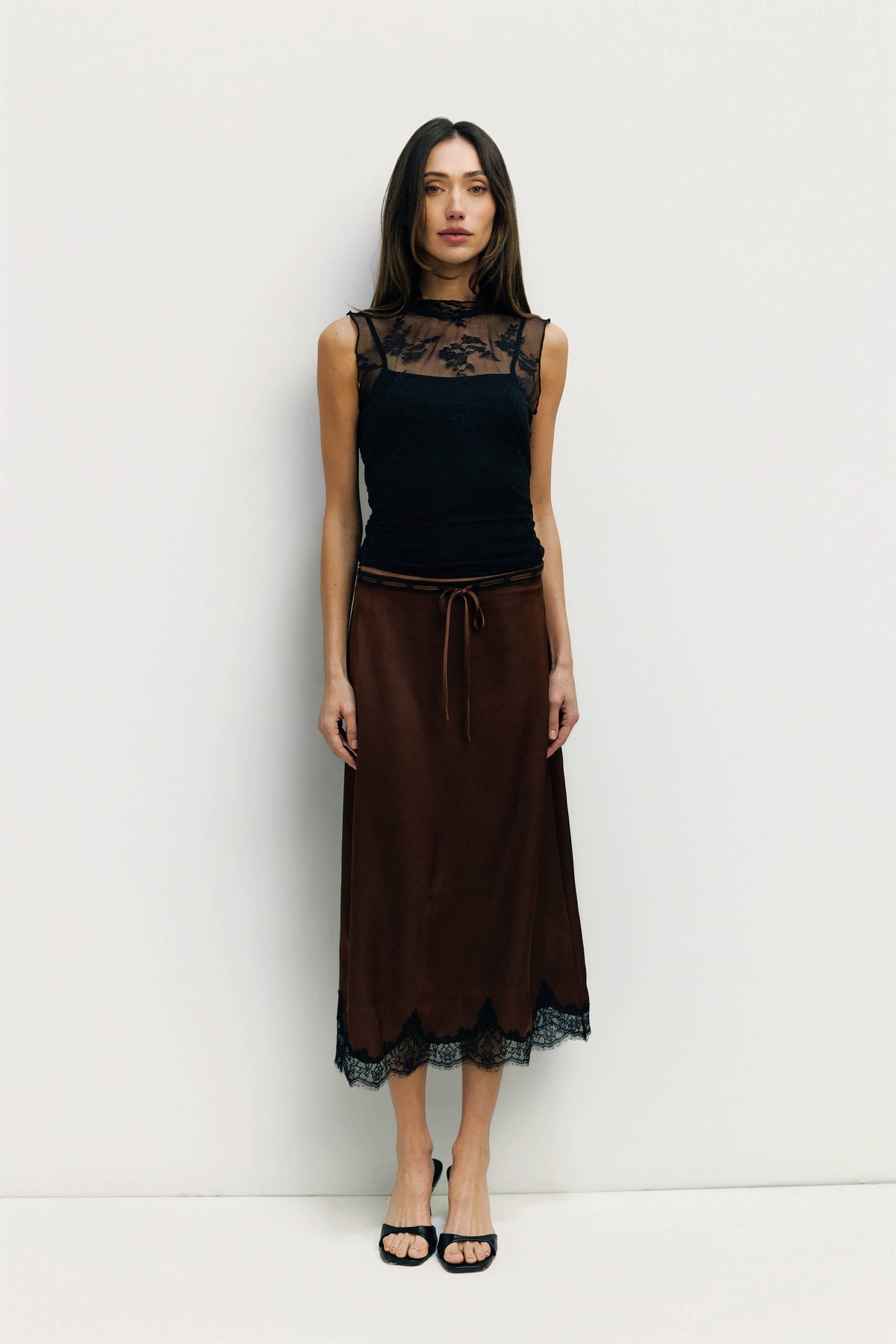 The Satin Lace Midi Skirt