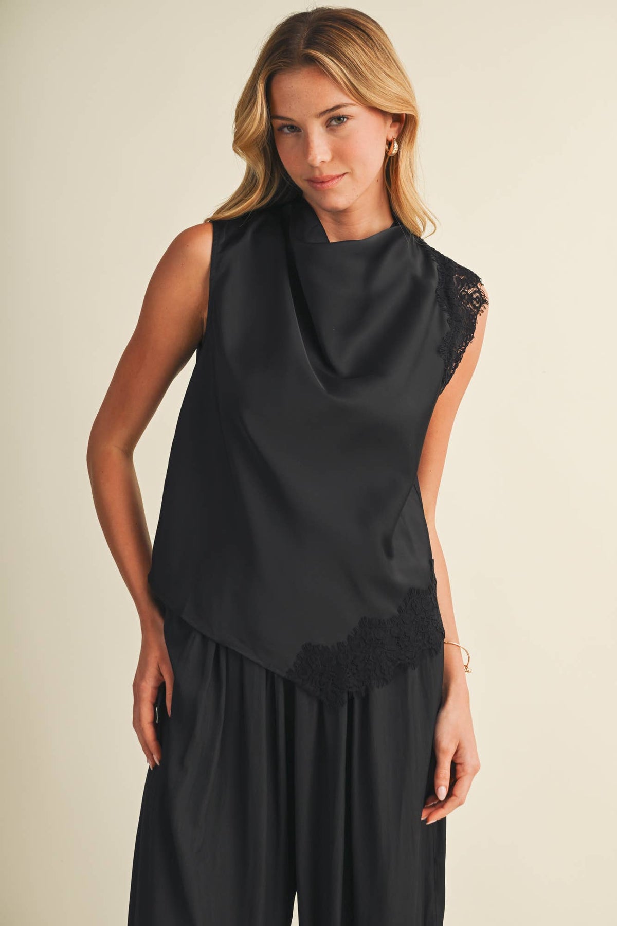 The Lace-Trim Cowl Blouse
