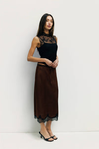 The Satin Lace Midi Skirt