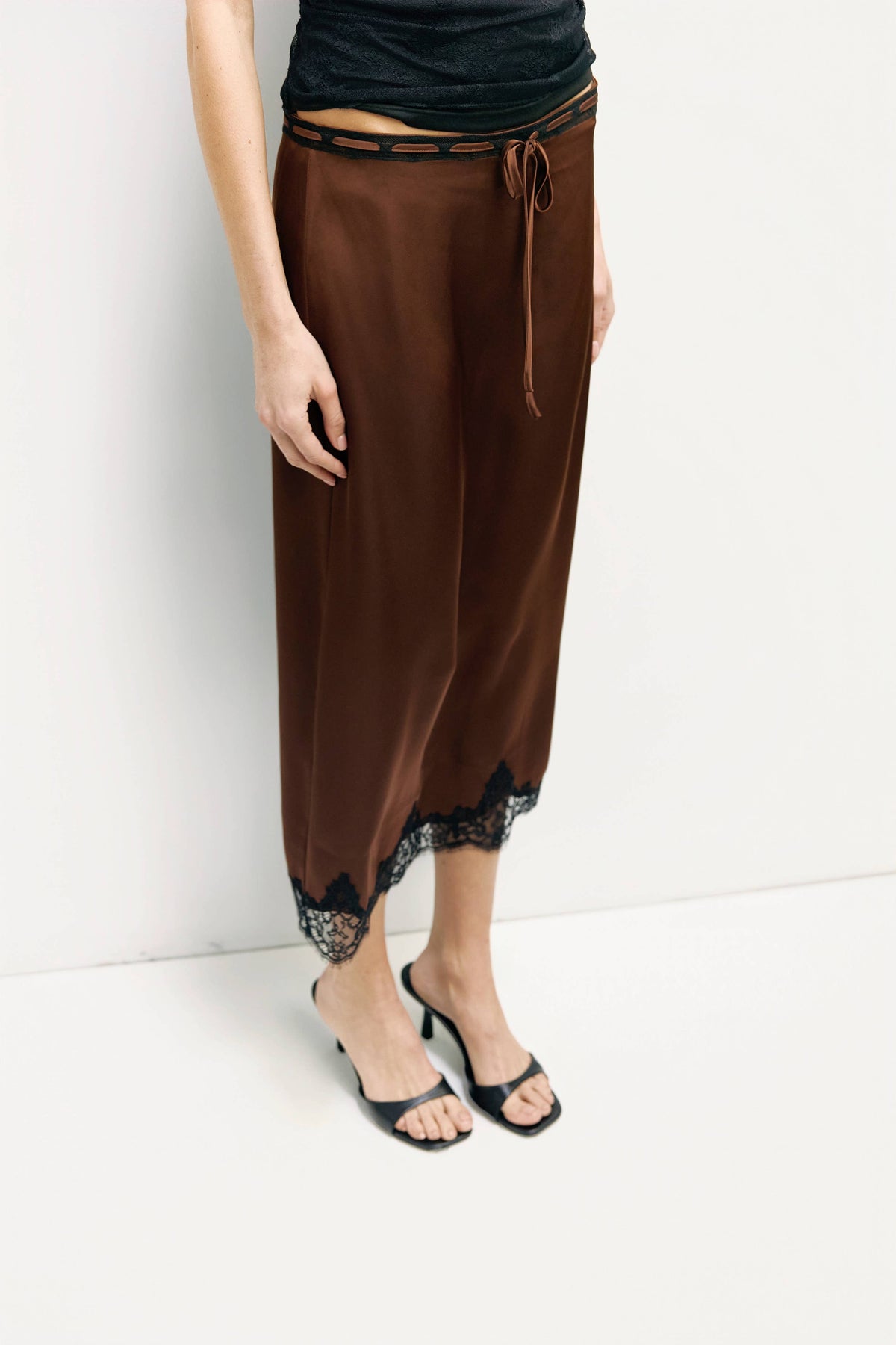 The Satin Lace Midi Skirt