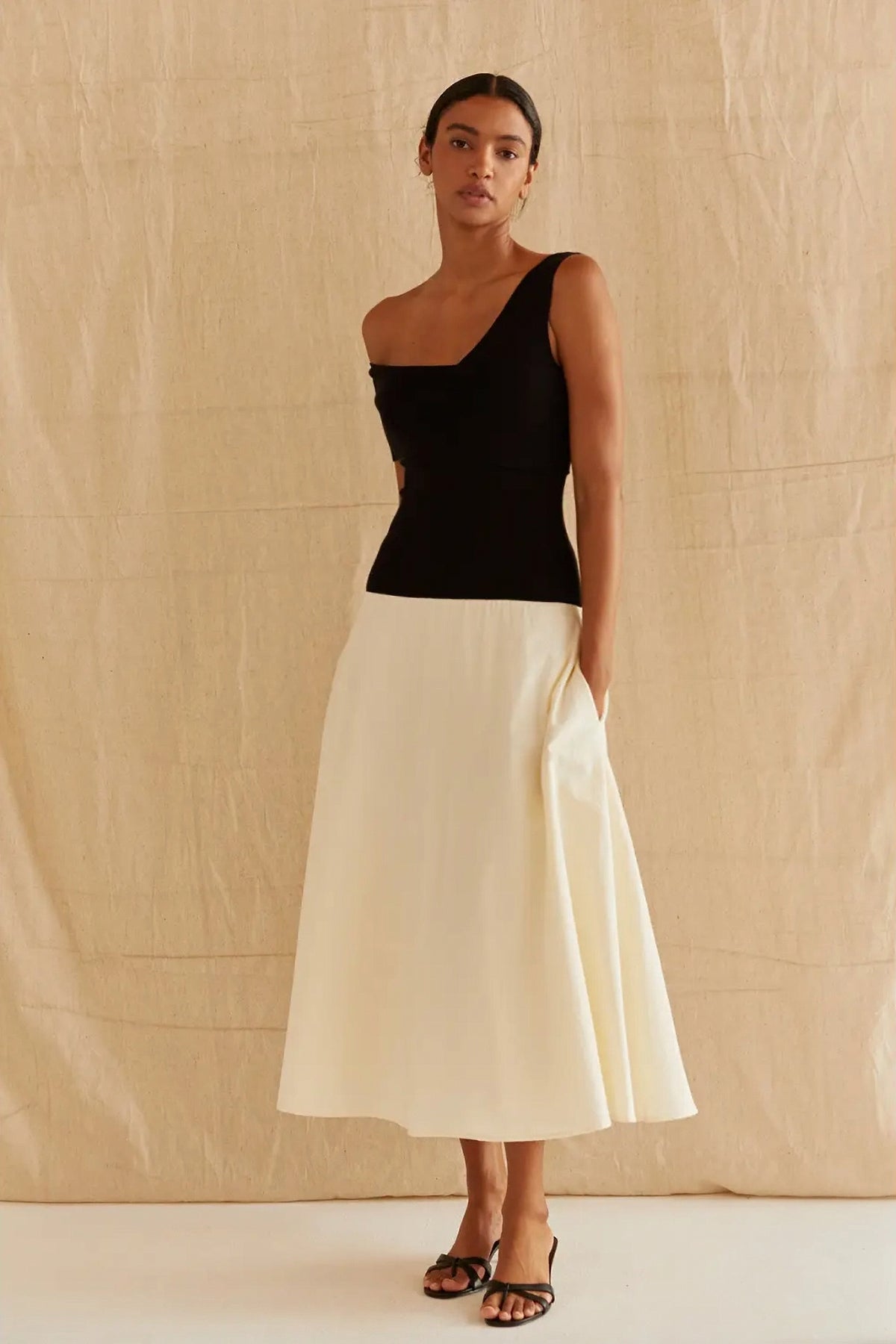 Ariana Contrast One Shoulder Midi Dress image 1