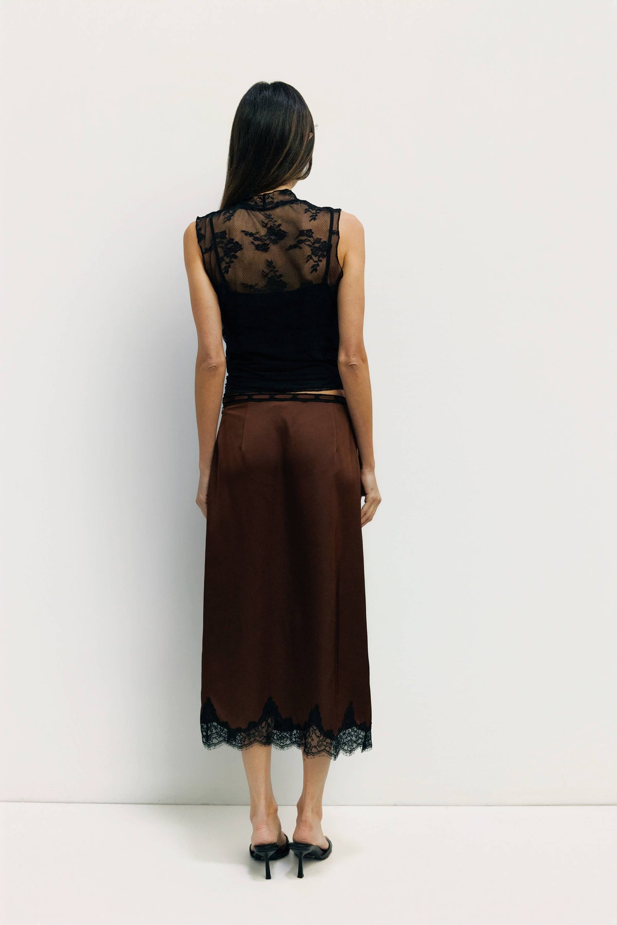 The Satin Lace Midi Skirt
