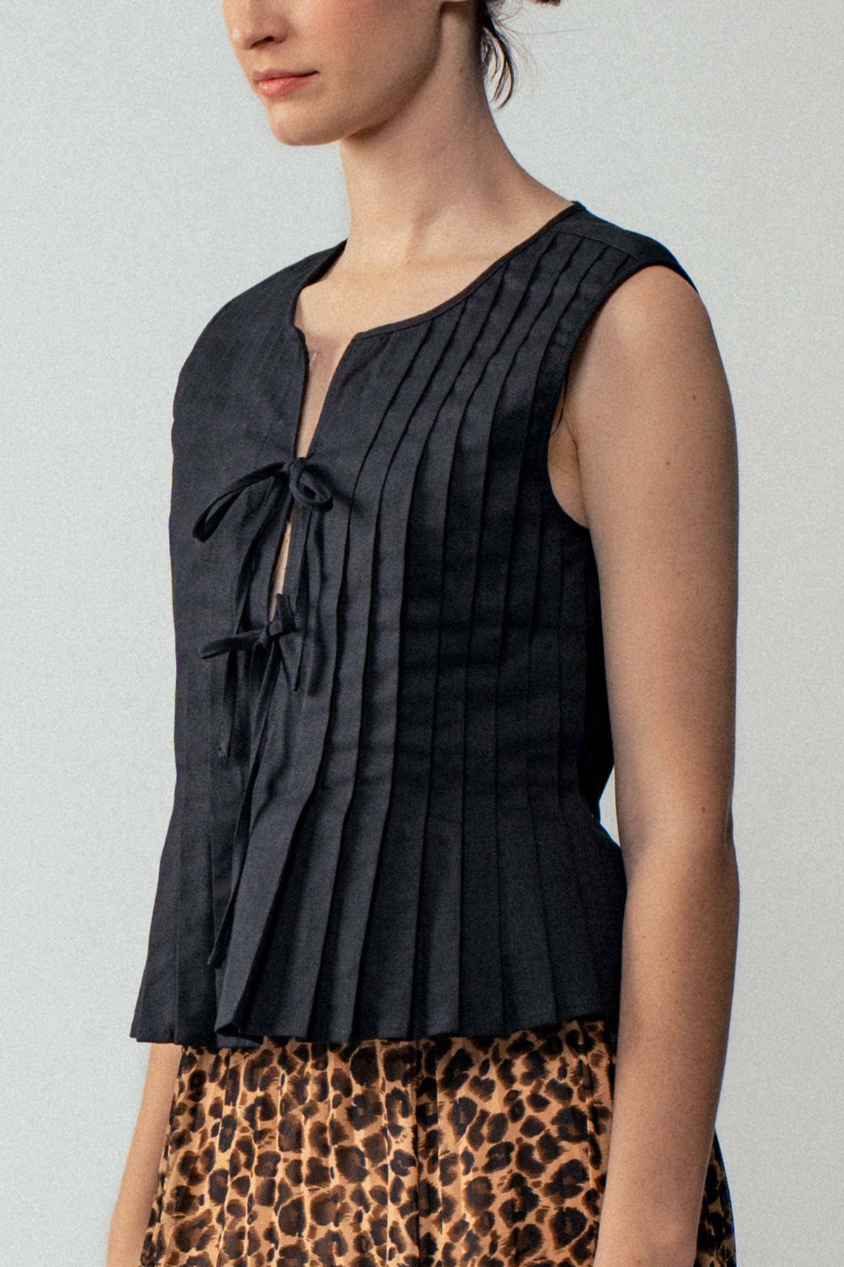 The Pleated Bow Front Black Top