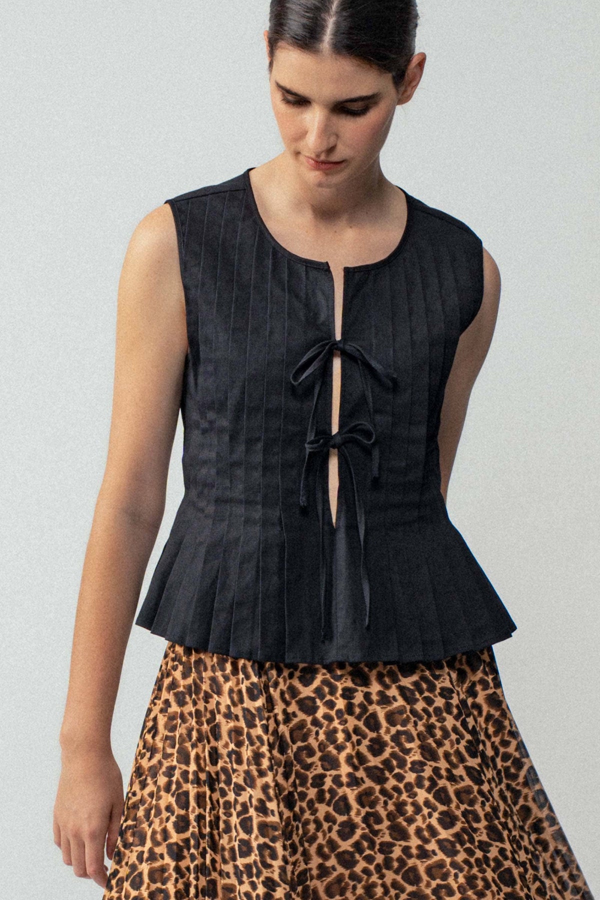 The Pleated Bow Front Black Top