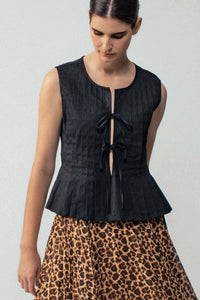 The Pleated Bow Front Black Top