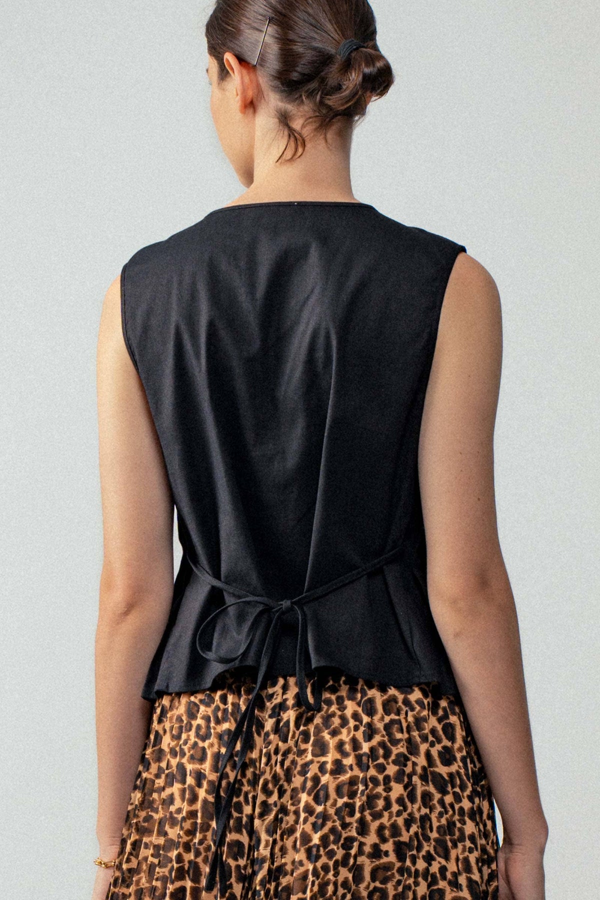 The Pleated Bow Front Black Top