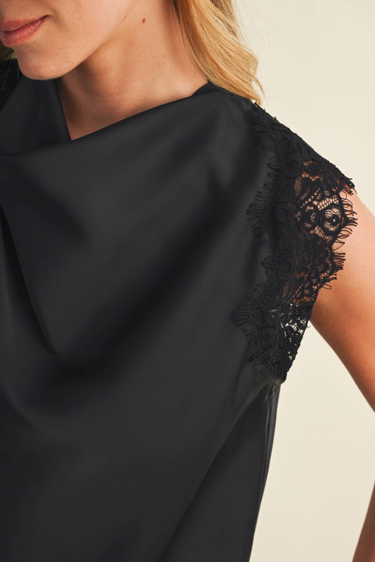 The Lace-Trim Cowl Blouse