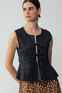 The Pleated Bow Front Black Top